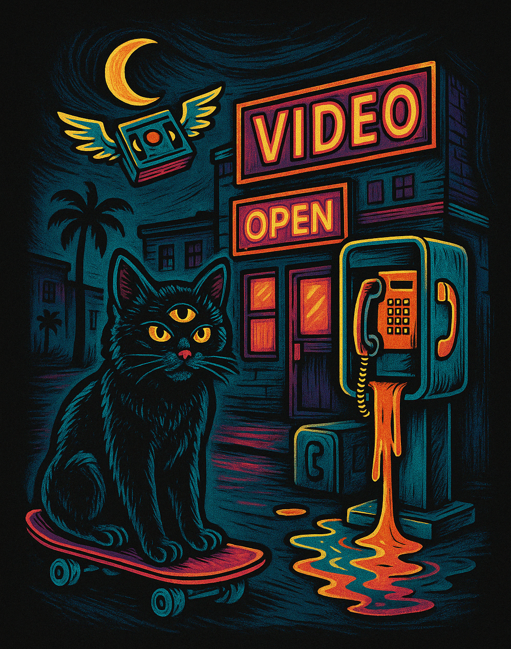 Cat's Night Out on the Neon Town